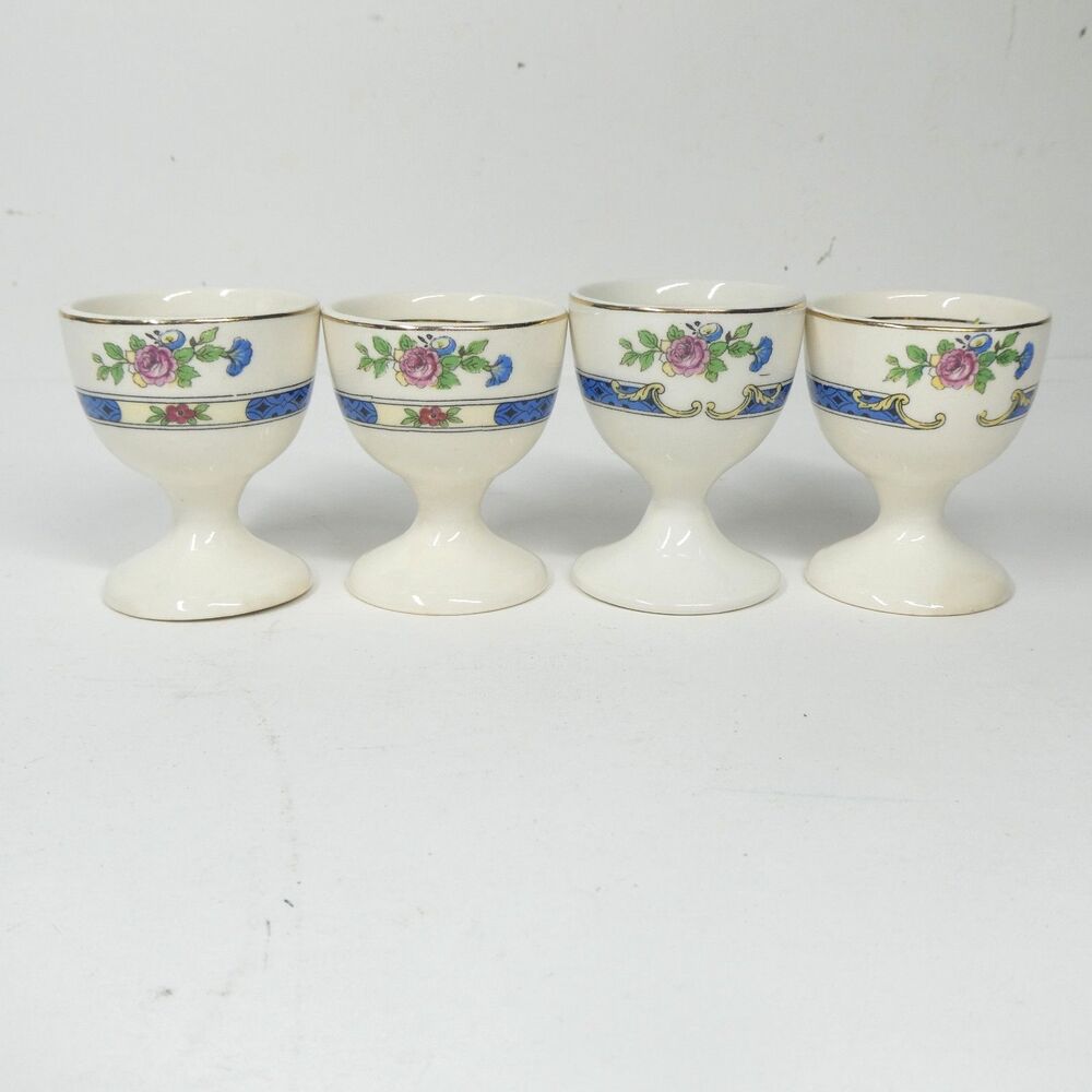 4 Egg Cups Floral Pattern Johnson Bros England Porcelain Vintage